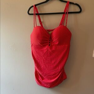 Cacique Red/Melon color Polka Dot Swimsuit top Size 36 DDD